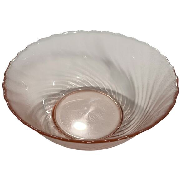 Glcoloc Vintage Pink Frosted Glass Swirl Bowl Ruffled Edge Collectible - Picture 1 of 10